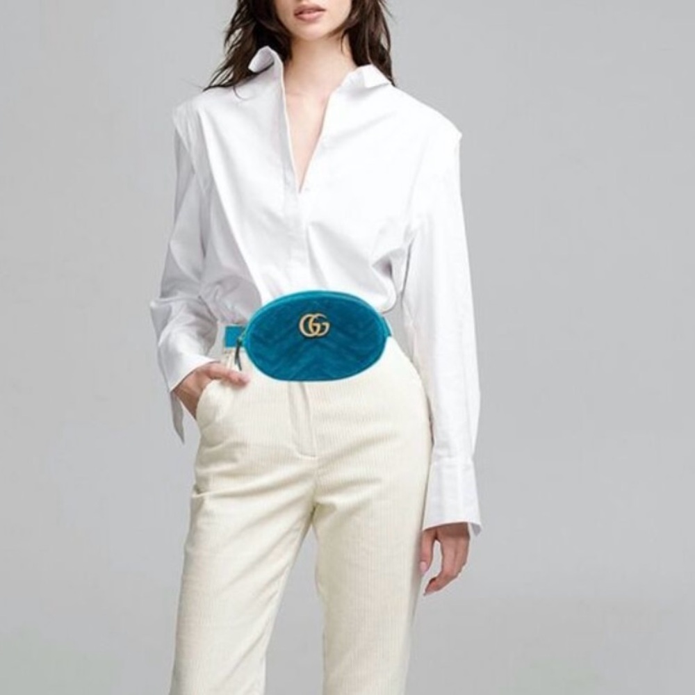 Gucci Marmont Blue Suede Belt Bag - Picture 6 of 16